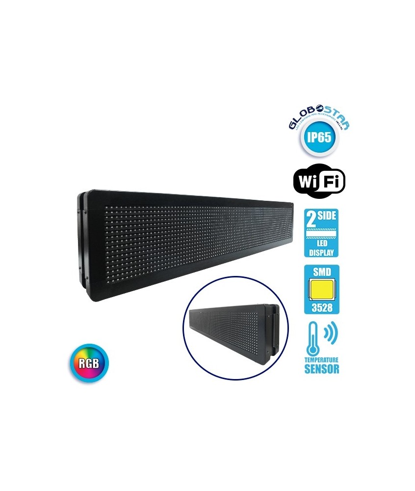 GLOBOSTAR® DISPLAY 90305 Κυλιόμενη Ψηφιακή Επιγραφή P10 Διπλής Όψης LED AC 220-240V Αδιάβροχο IP65 RGBW - WiFi Control μέσω FK APP - Αισθητήρας Θερμοκρασίας & Υγρασίας - Μ104 x Π12 x Υ20cm - 2 Χρόνια Εγγύηση